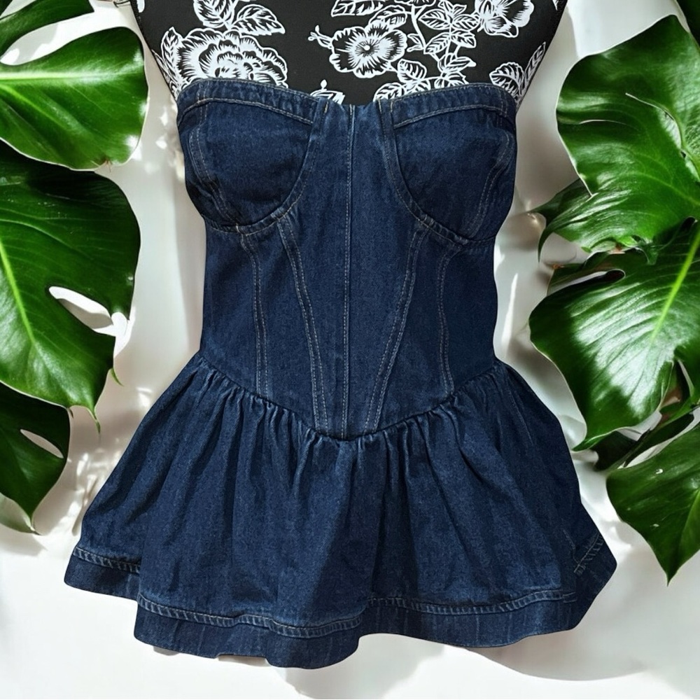 Denim Bustier Flounce Tube Top